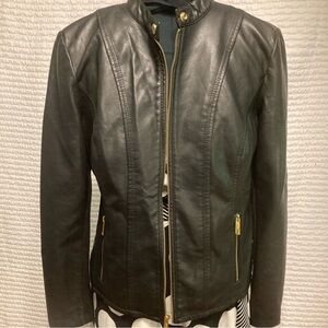 MOTO JACKET Kenneth Cole Reaction Zip Up Faux Leather Classic Tailored Womens L